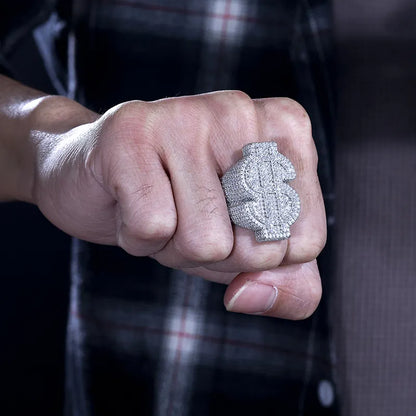 Iced Out Oversized Dollar Sign Ring