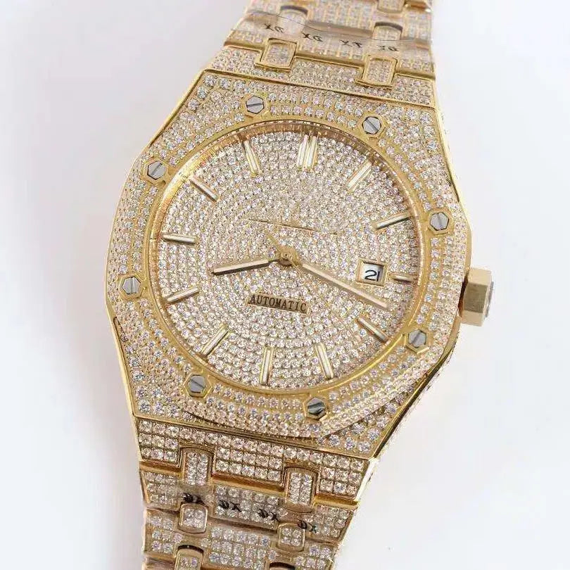 Iced Out Octagon Moissanite Bust Down Gold Watch