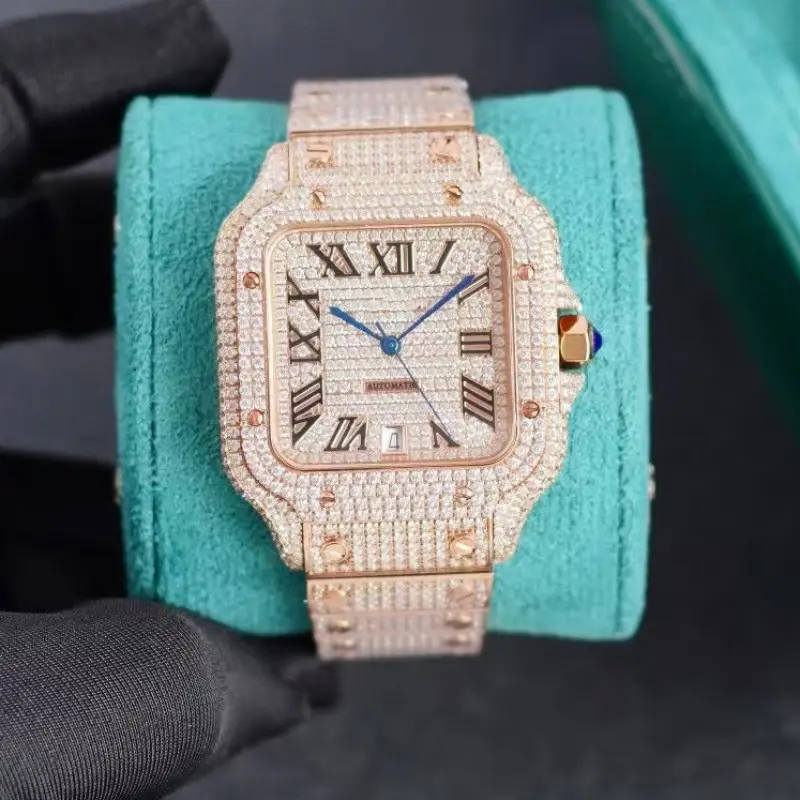 Iced Out Moissanite Bust Down Rose Gold Watch