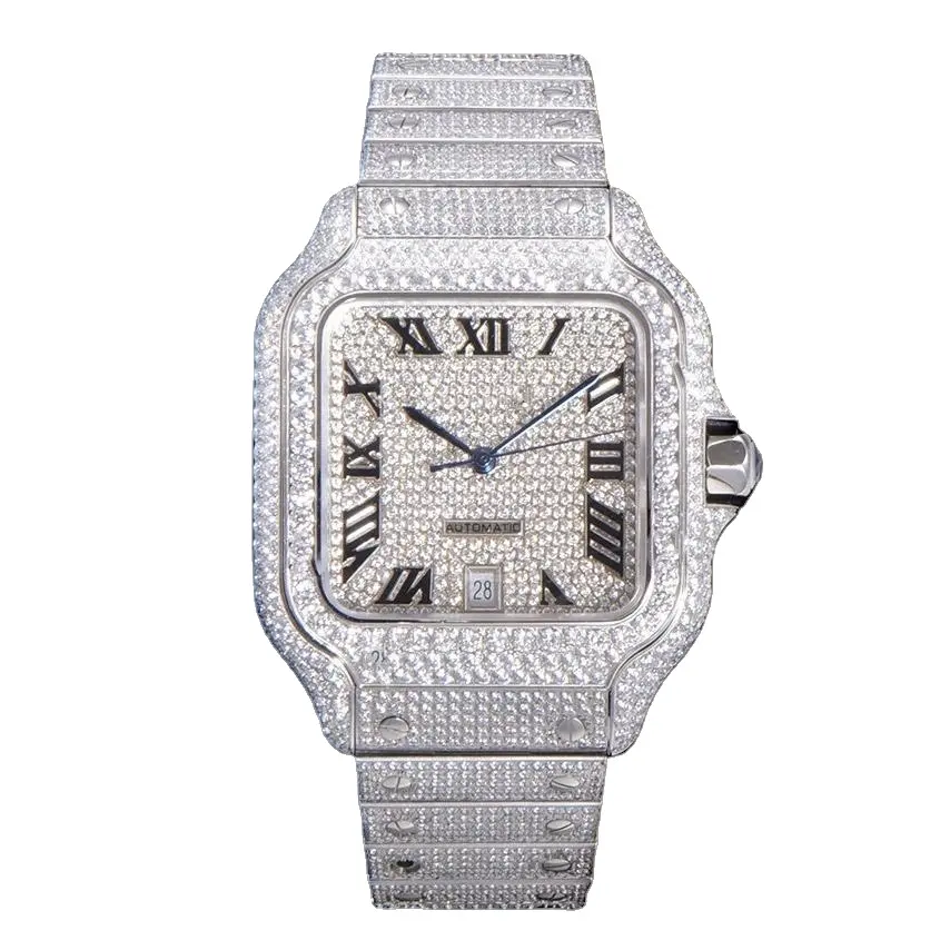 Iced Out Moissanite Bust Down Silver Watch