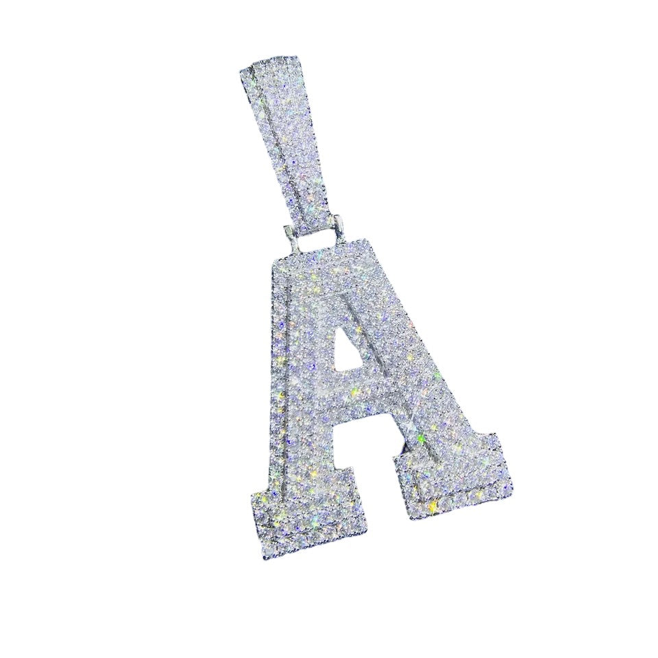 Iced Out Moissanite Letter Pendant in Silver